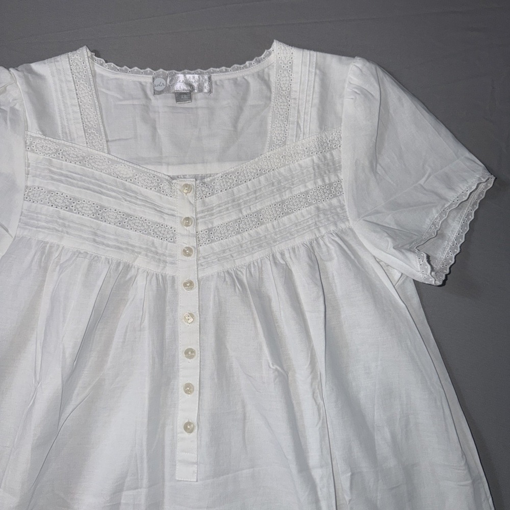 Alexander del Rossa XS White 100% Cotton SS Long Nightgown Prairie Cottagecore